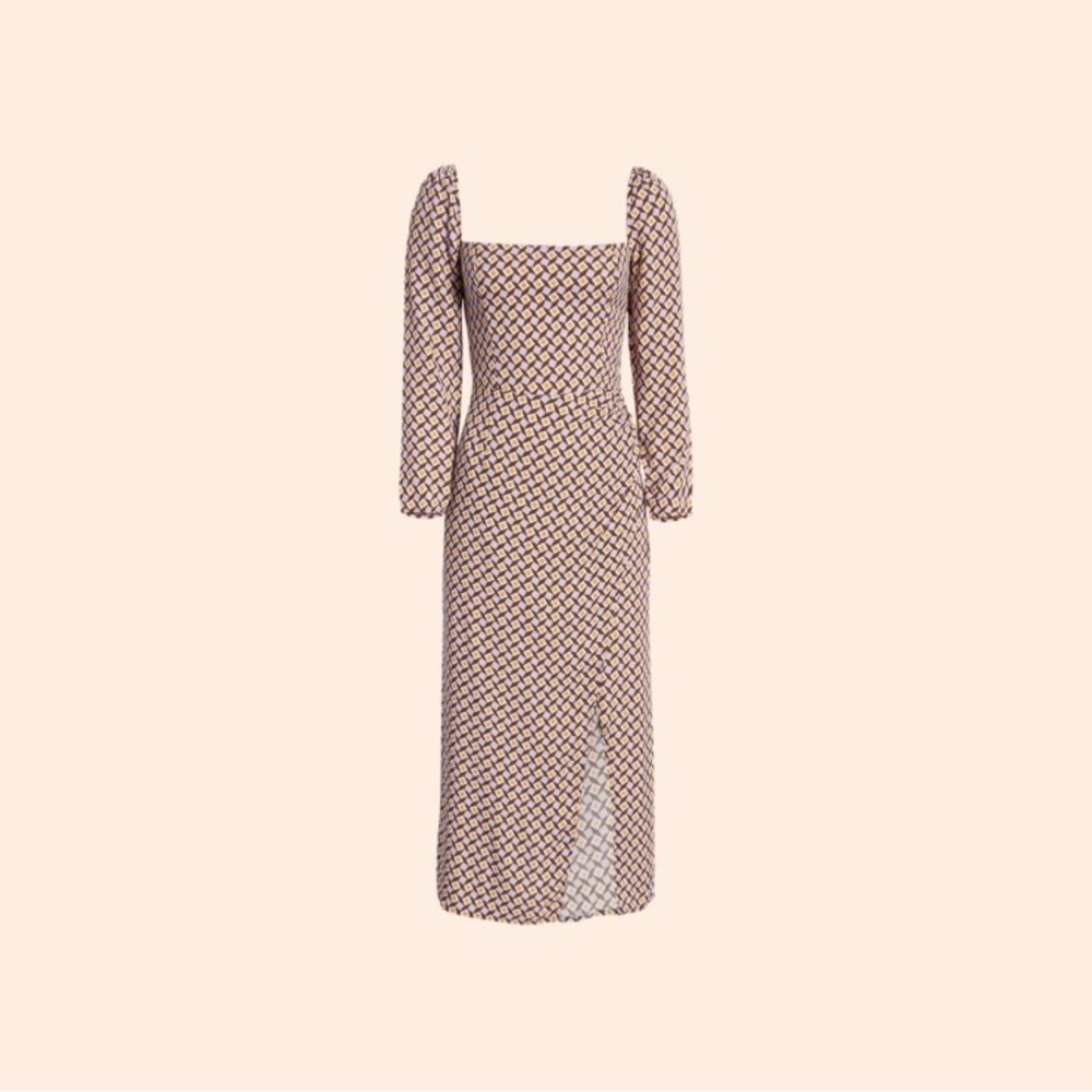 Reformation Hilda Midi Long Sleeve Dress Plaza Print Size 8 NWT - Picture 15 of 16